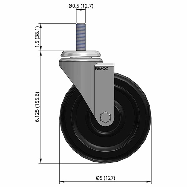 Side view drawing of caster with dimensions